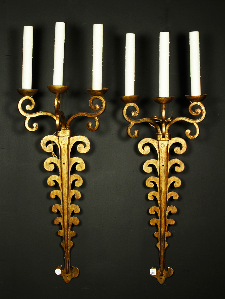 Appraisal: - Pr Gilt Sconces Pair of long gilt sconces h