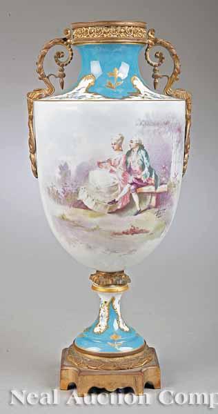 Appraisal: A Louis XVI-Style S vres Porcelain and Gilt Bronze Urn