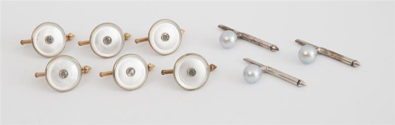 Appraisal: SIX MOTHER-OF-PEARL AND IMITATION DIAMOND SHIRT STUDS Together with gray