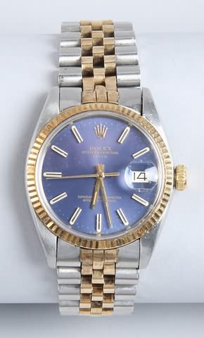 Appraisal: KY gold and stainless steel Rolex watch Blue dial with