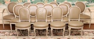 Appraisal: LOUIS XVI STYLE PAINTED CARVED WOOD ARMCHAIRS LOUIS XVI STYLE