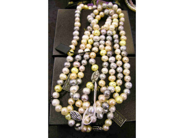 Appraisal: Four Honora freshwater multi-colored pearl necklaces with silver and metal