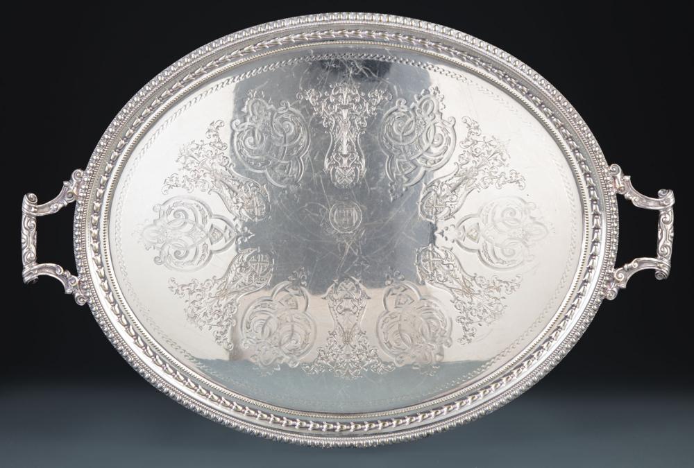 Appraisal: Victorian Silverplate Tea Tray Mappin Webb London Sheffield c oval