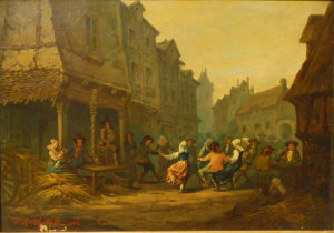 Appraisal: J A Chantrelle - Street scene with peasants dancing signed