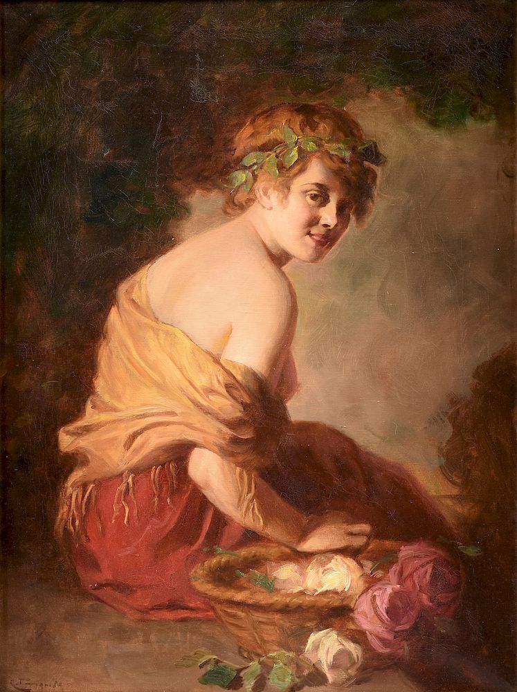 Appraisal: MOZART ROTTMAN Hungarian - A PAINTING Woman with Basket of