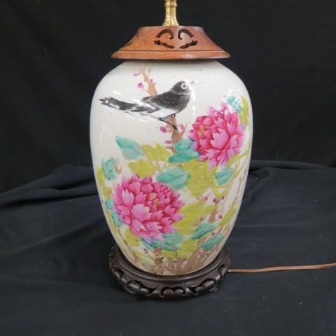 Appraisal: Chinese Pottery Lamp butterfly foliage body hairlined