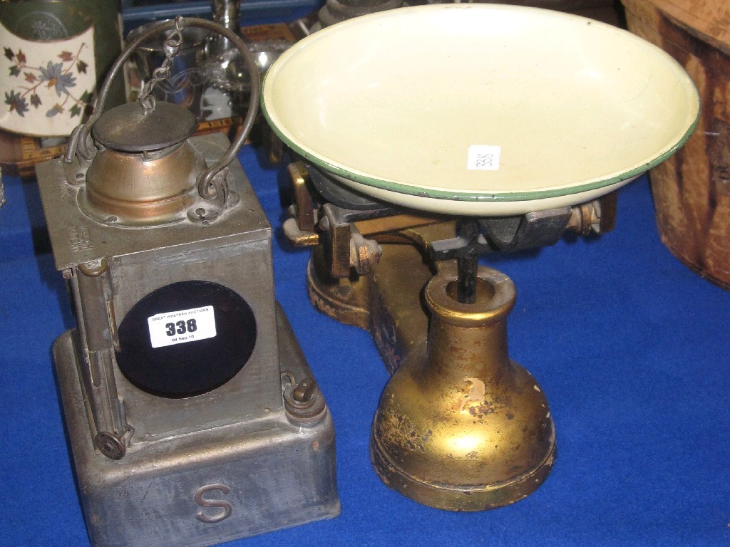 Appraisal: Lot comprising railway lamp and a set of scales