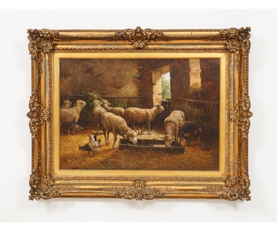 Appraisal: Charles Clair - French large oil on canvas of sheep