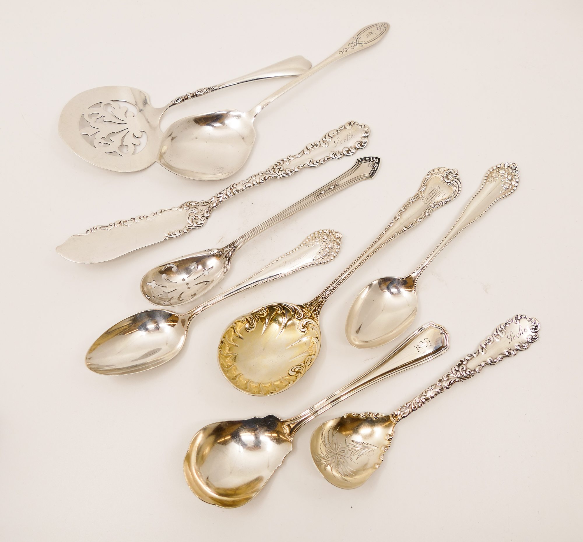 Appraisal: Box Ornate Sterling Serving Spoons- g