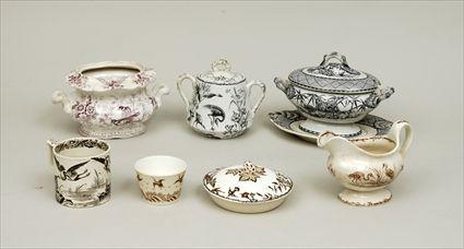 Appraisal: Seven Assorted English Transfer-Printed Ironstone Table Articles Including a sauce