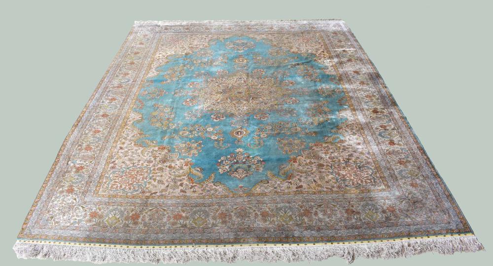 Appraisal: PERSIAN SILK AND WOOL BLEND CARPET th Century Allover foliage