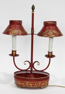 Appraisal: French tole decorated bouillotte lamp French tole decorated bouillotte lamp