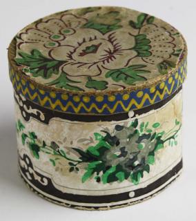 Appraisal: early th c miniature wallpapered box with lid dia ht