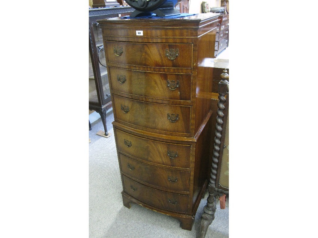 Appraisal: Reproduction mahogany six drawer bow fronted tallboy