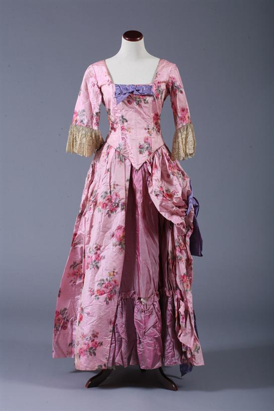 Appraisal: ROBE A L'ANGLAISE-STYLE FANCY DRESS COSTUME Floral patterned pink taffeta