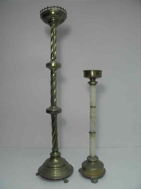 Appraisal: Lot of two brass altar pricket candlesticks Taller is swirled