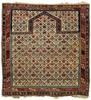 Appraisal: Shirvan prayer rug diagonal rows of serrated diamonds on ivory