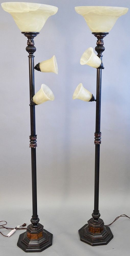 Appraisal: Pair of contemporary three-light floor lamps on octagonal base acanthus