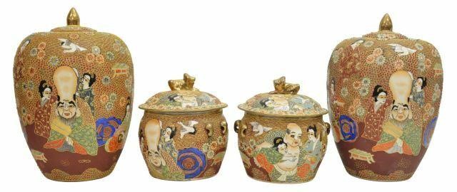 Appraisal: lot of Japanese Satsuma style porcelain covered melon jars and