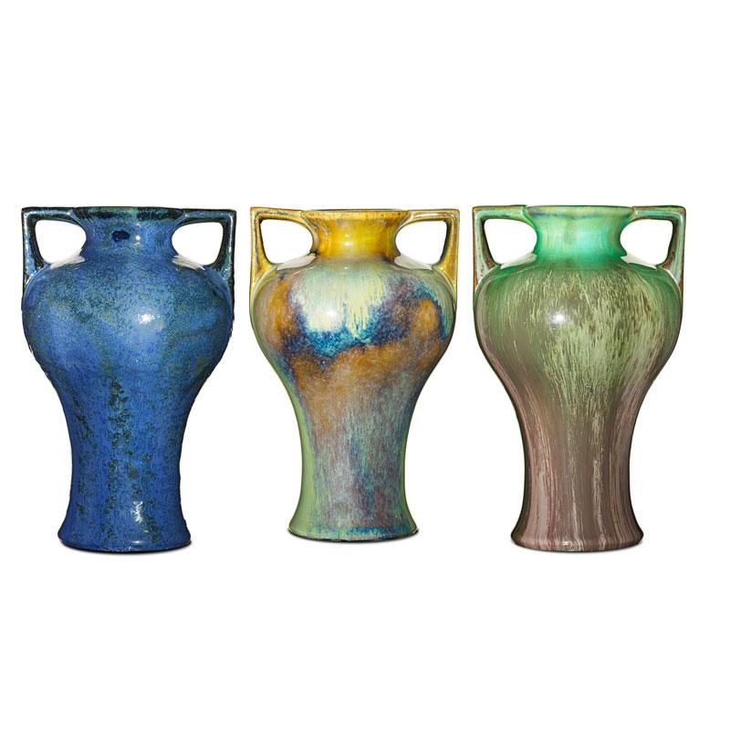 Appraisal: FULPER Three baluster vases Condition Report Glazed over firing line