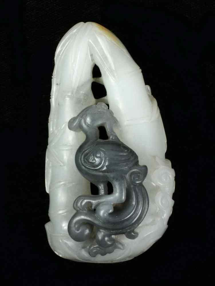 Appraisal: JADE CARVING OF BAMBOO AND PHOENIX - Ch'ien Lung period