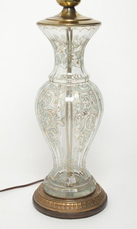 Appraisal: Cut Crystal Vase Lamp Painted Gilt Silvered Continental crystal vase