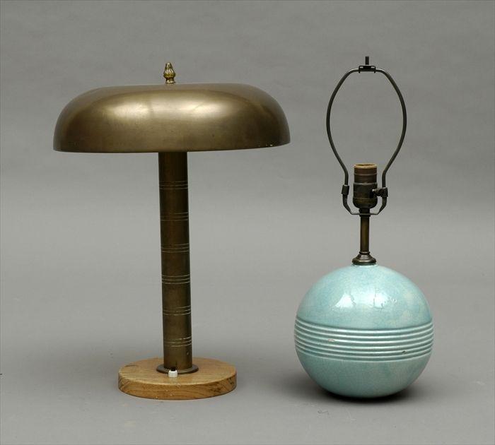 Appraisal: French Art Deco Turquoise-Glazed Ceramic Table Lamp Together with a