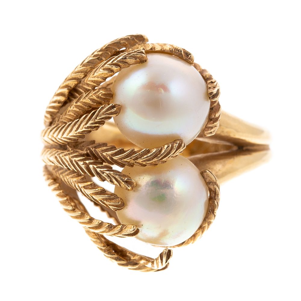 Appraisal: A s Double Pearl Seaweed Statement Ring K yellow gold