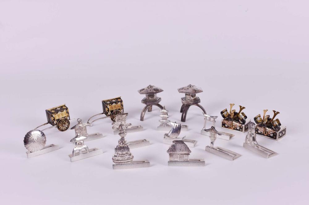 Appraisal: THREE PAIRS OF JAPANESE SILVER GILT SALT PEPPER SHAKERSTogether with