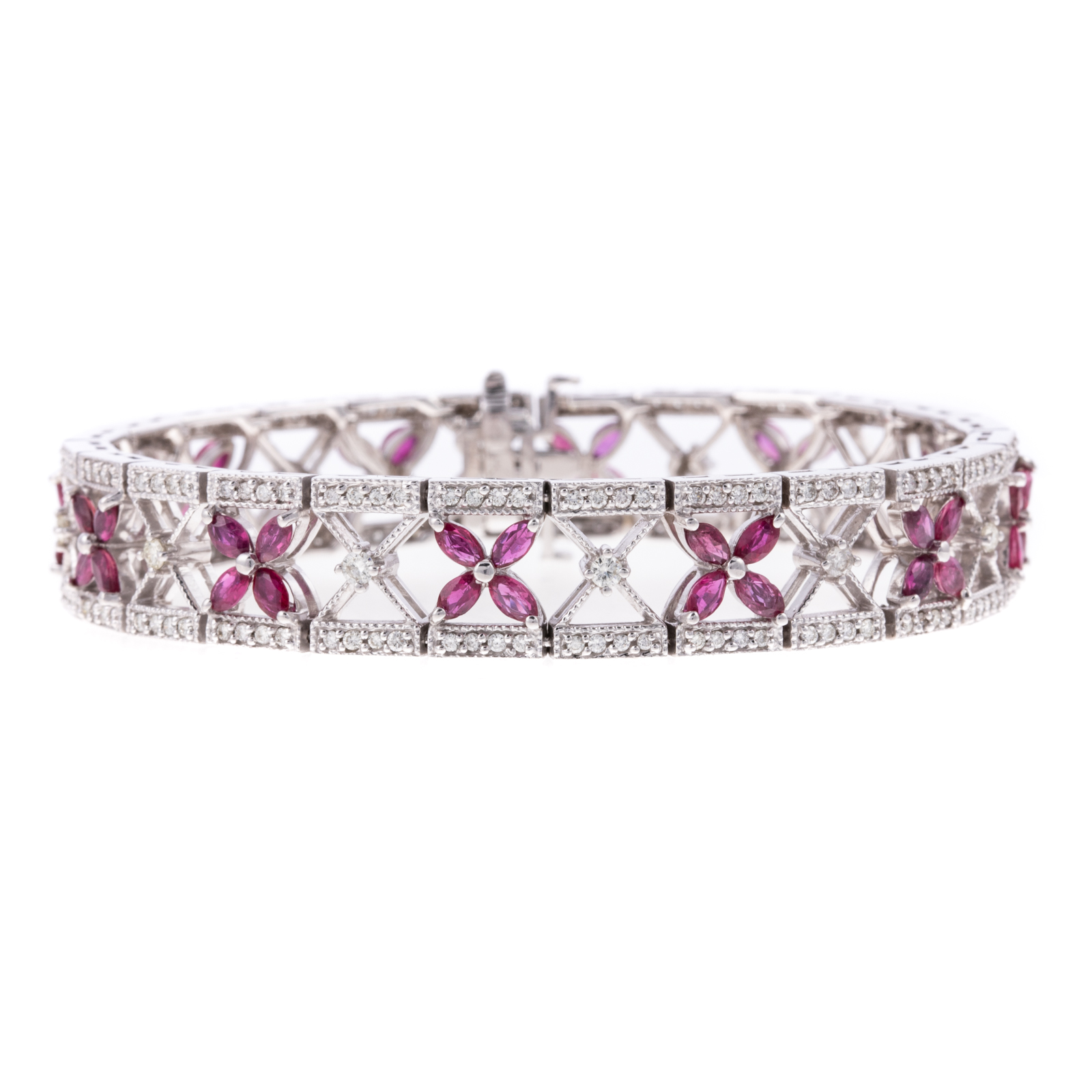 Appraisal: A FLORAL RUBY DIAMOND LINK BRACELET IN K K white