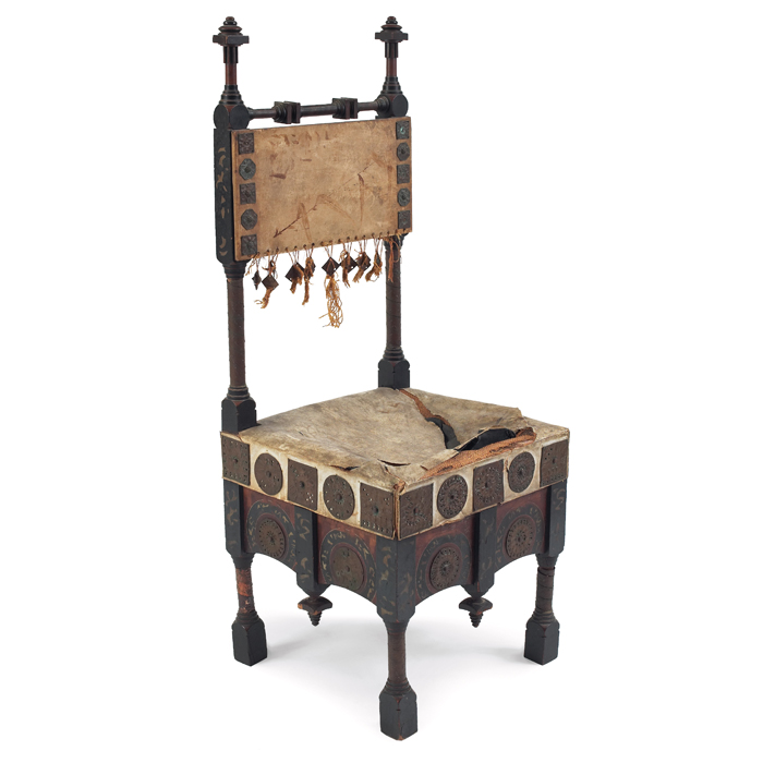 Appraisal: Carlo Bugatti hall chair in walnut and ebonized wood with