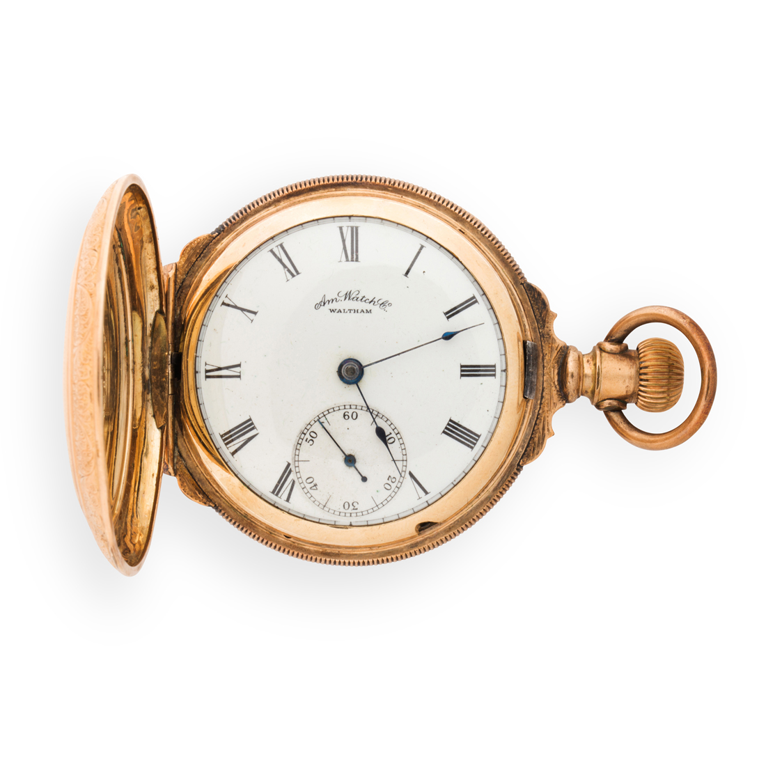 Appraisal: A TEN KARAT GOLD-FILLED POCKET WATCH WALTHAM A ten karat