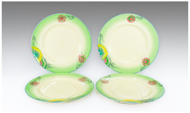 Appraisal: Clarice Cliff Dinner Plates in total 'Morning' design full marks