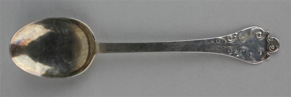 Appraisal: WILLIAM AND MARY SILVER LACE-BACK TREFID SPOON London maker's mark