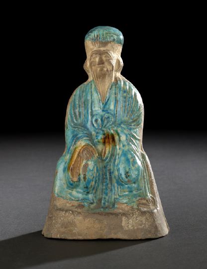 Appraisal: Small Chinese Partial-Glazed Figure of a Seated Sage Ming Dynasty