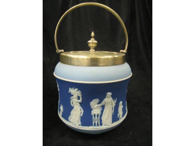 Appraisal: Wedgwood Multi-Color Jasperware Biscuit Jar cherub maiden classical decor unusual