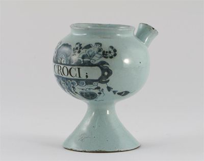 Appraisal: A Delftware wet drug jar painted in blue with a