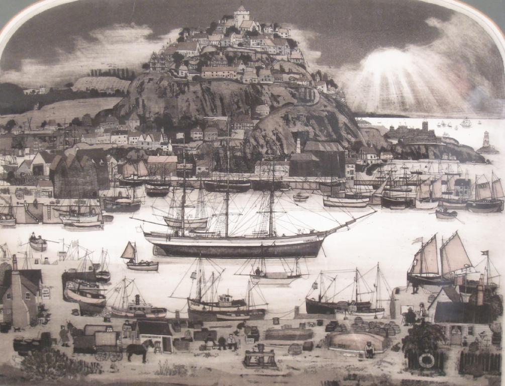 Appraisal: GRAHAM CLARKE Harbour aquatint print signed in lower margin and