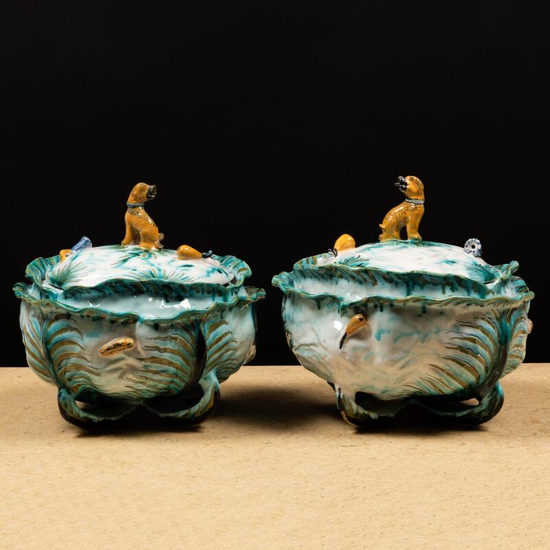 Appraisal: Pair of Faience Cabbage Tureens and Covers Probably Brussels Unmarked