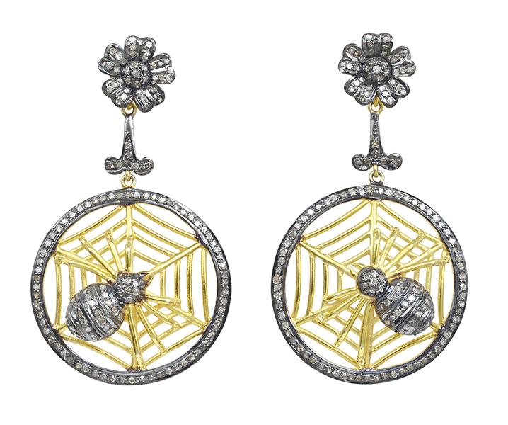 Appraisal: A PAIR OF DIAMOND EARRINGS STYLED AS A SPIDER AND