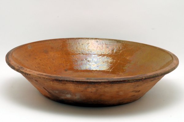 Appraisal: Redware milk pan th century glazed interior lipped rim MEASUREMENTS