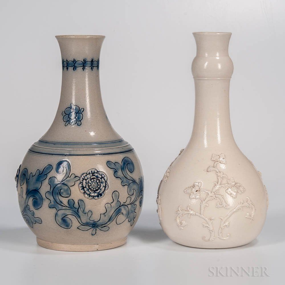 Appraisal: Two Staffordshire White Salt-glazed Stoneware Vases Two Staffordshire White Salt-glazed