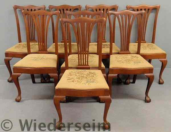 Appraisal: Set of eight mahogany Chippendale style side chairs with needlepoint