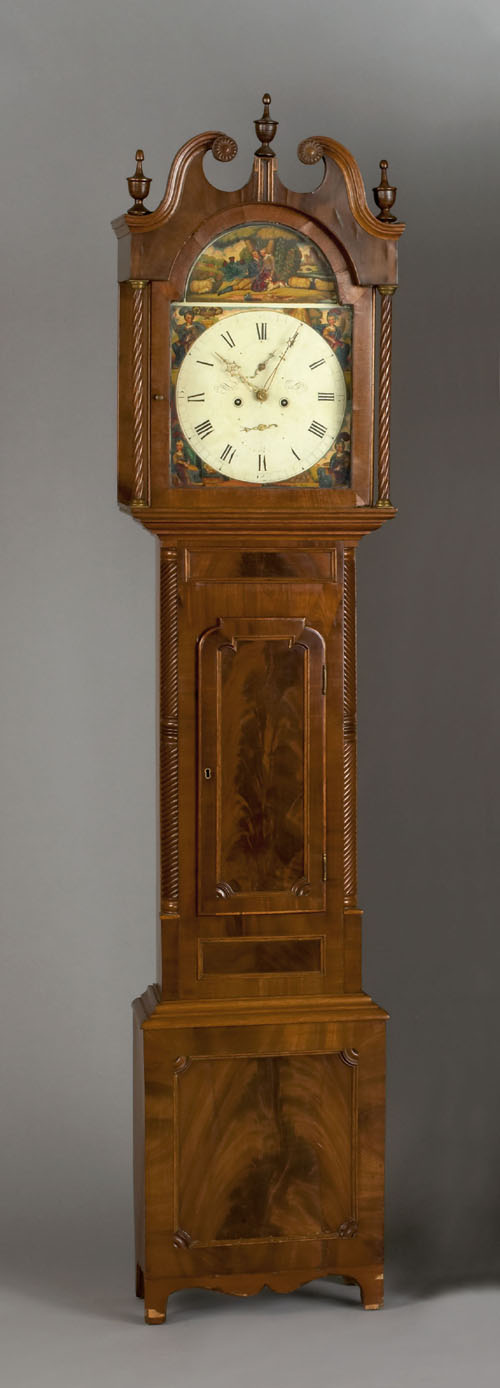 Appraisal: Scottish mahogany tall case clock early th c the broken