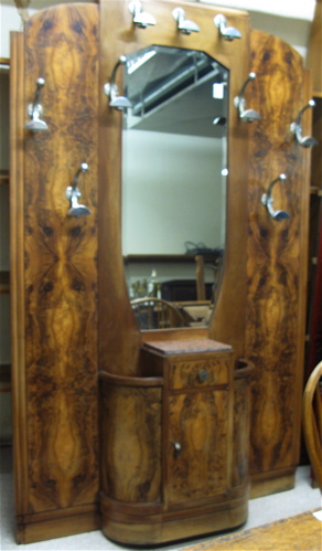 Appraisal: ART DECO BURL WALNUT HALLSTAND Continental c 's the upper