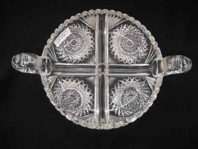 Appraisal: Brilliant Period Cut Glass Divided Bowl double handled four compartment