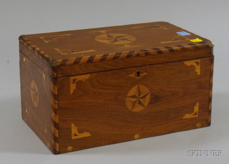 Appraisal: th Century Marquetry Star Decorated Walnut Dresser Box ht lg