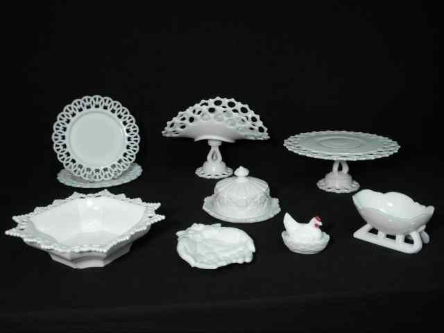 Appraisal: Lot of assorted milk glass Includes total pieces two reticulated