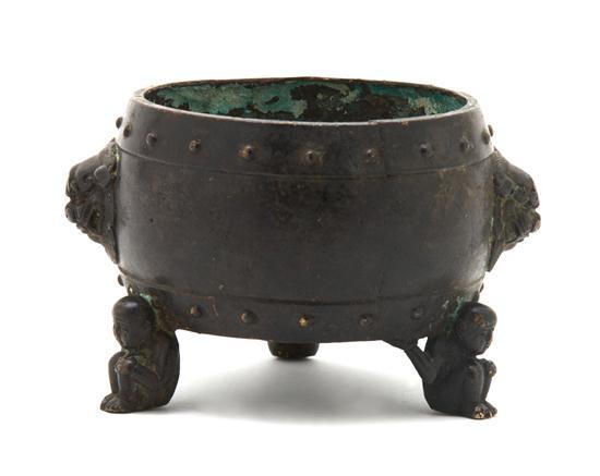 Appraisal: Chinese Drum Form Bronze Censer having raised bosses on top