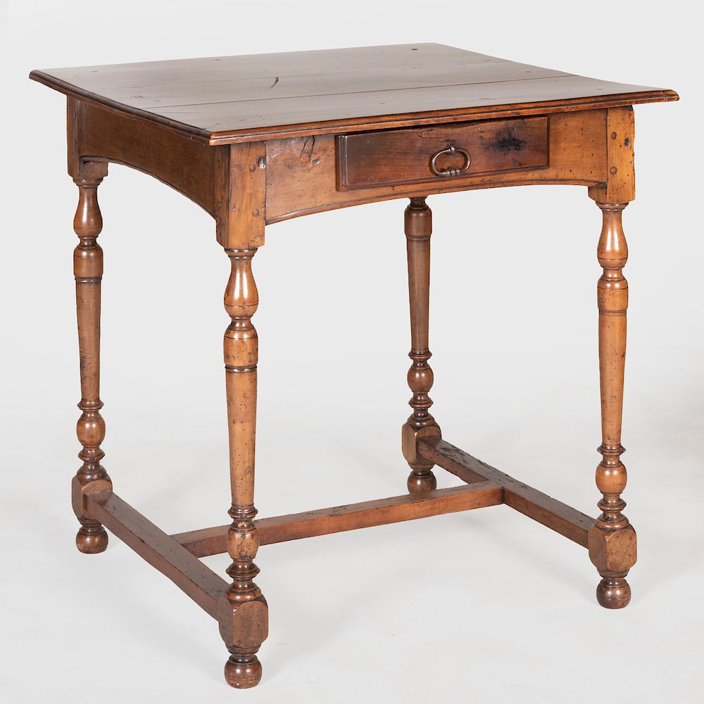 Appraisal: Louis XIV Walnut Side Table The overhanging top above the